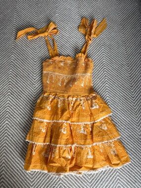 Cleobella Mustard Yellow Tie-Shoulder Smocked Tiered Sundress